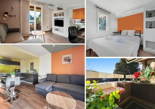 Et opholdsområde på Charmant studio avec balcon et parking privé