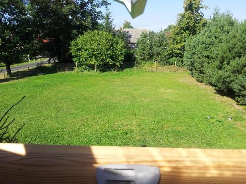 a view of a yard with a field of grass at Der kleine Bauernhof keine Arbeiter zadnych pracownikow in Lubiatow