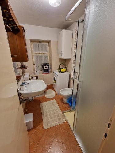 ein kleines Badezimmer mit Waschbecken und Toilette in der Unterkunft Appartamento Lorena in Rocca Pietore