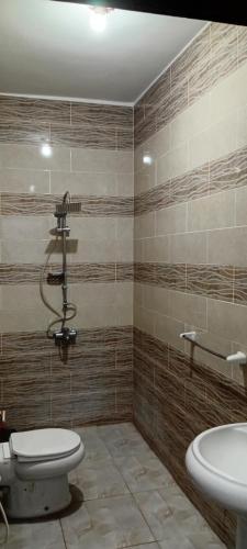 a bathroom with a toilet and a sink at bayt in ‘Izbat Tall Abū Nārūz