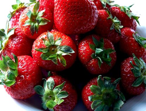 a pile of strawberries in a white bowl at Harry's Bar Trevi Hotel & Restaurant in Rome