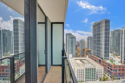 a balcony with a view of the city at Luxury Miami Studio 27th Floor in Miami