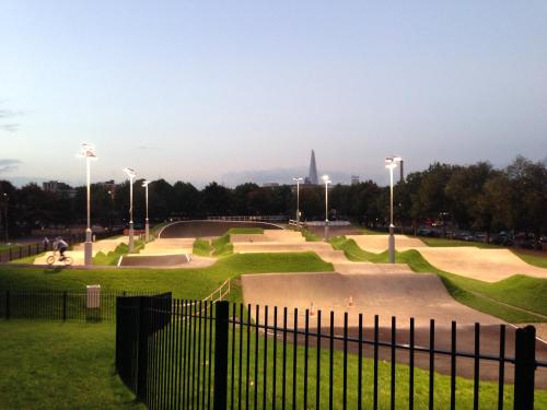 a skate park with a bunch of skate ramps at Hour Glass Hotel in London