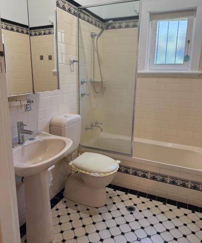 a bathroom with a toilet and a sink and a shower at Avenue rd Clarence Gardens in Clarence Park