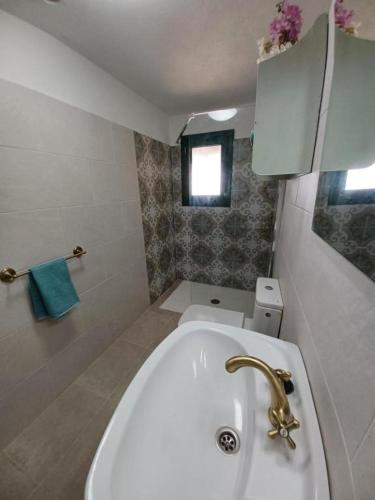 a bathroom with a white toilet and a sink at El Olivo de Mazo 2 in Mazo