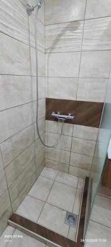 a shower with a hose in a bathroom at Δ2 in Dhidhimótikhon