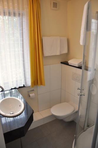 a bathroom with a toilet and a sink at Effelder Bürgerstube in Effeld