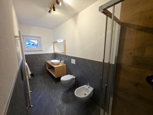 un bagno con wc, lavandino e doccia di Villa Flora by AMA Val di Fassa a Canazei