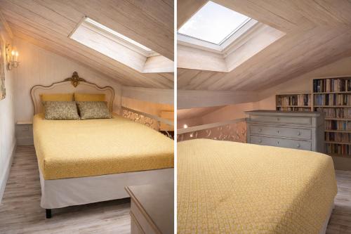 twee foto's van een slaapkamer met een bed en een raam bij Le Coeur de L'Isle, Cosy, Hypercentre, Clim, Wifi, TV, Netflix in LʼIsle-sur-la-Sorgue