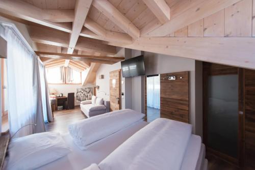 卡纳泽伊维特斯山区小屋酒店的一间带两张床的卧室和一间客厅