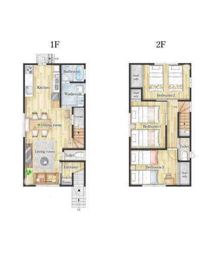 a floor plan and elevation of a condo at tazuraya-suehiro-一棟貸切-無料駐車場 in Takamatsu