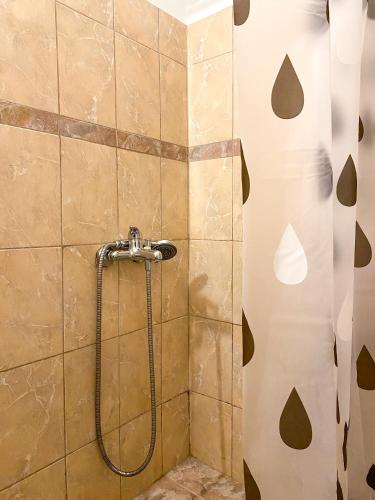 a shower with a hose in a bathroom at Μικρό διαμέρισμα 20μ από την κεντρική πλατεία in Kalamata