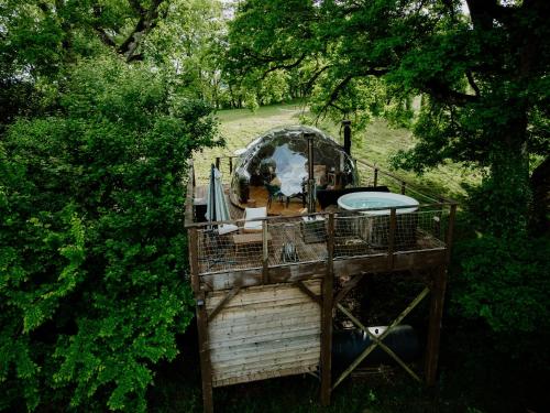 ein Baumhaus mitten im Wald in der Unterkunft les bulles perchées de lartigue in Margouët-Meymès