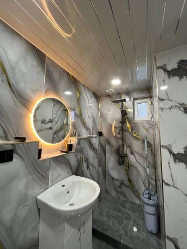 a bathroom with a sink and a mirror at Дома в Дилижане in Dilijan