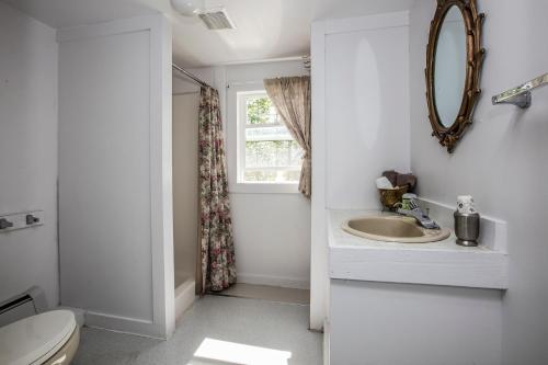 a bathroom with a sink and a toilet and a window at McCarthy Lodge Resort in McCarthy
