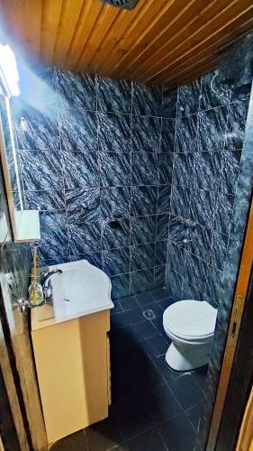 a small bathroom with a toilet and a sink at La Celeste in La Granja