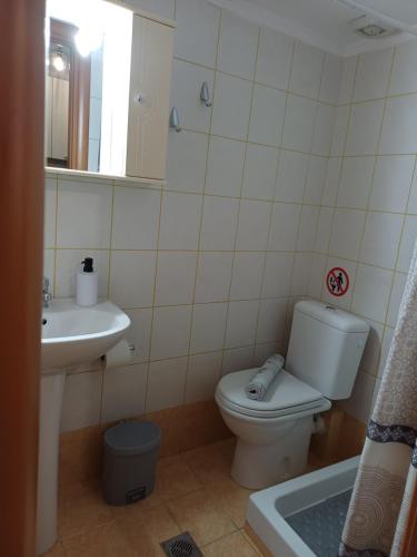 een badkamer met toilet en wastafel bij SeaSide FirView Studio in Néa Khilí