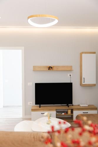 een woonkamer met een flatscreen-tv bij D&E Cozy Stay in Sauk