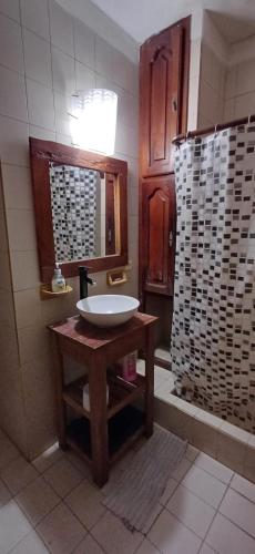 a bathroom with a sink and a shower at Grace’s House, Ezeiza Airport in Monte Grande