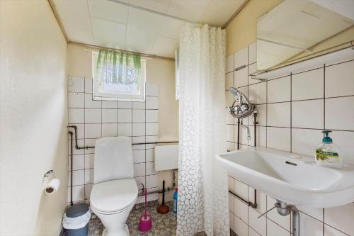 een kleine badkamer met toilet en wastafel bij 4010-Borre-Thyravej-28 in Borre
