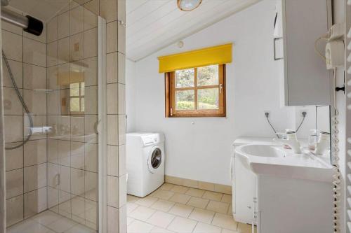 een badkamer met wastafel en wasmachine bij 3053-Stege-Tjaeregryden-25 in Stege