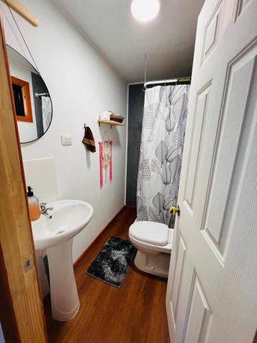 a bathroom with a toilet and a sink at Oro y Miel in Callaqui