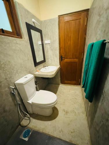 a bathroom with a toilet and a sink and a mirror at NILGIRA VILLA By LILYS in Badulla