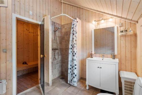a bathroom with a shower and a sink at LF21631-Spottrup-Vibevej-3 in Spottrup