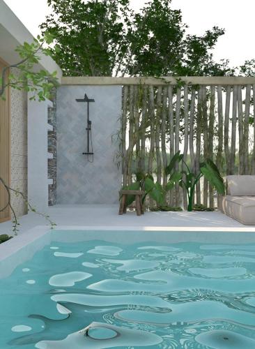 a rendering of a swimming pool in front of a church at Casa Euphoria in Elounda