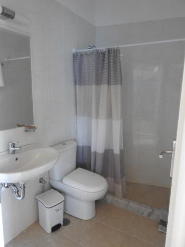 a bathroom with a toilet and a sink and a shower at Chora View in Kýthira