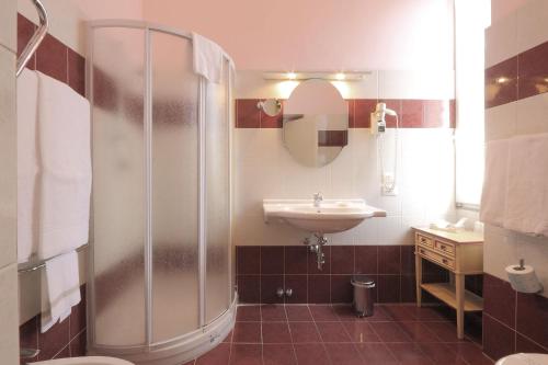 a bathroom with a shower and a sink at Hotel Villa Liana in Florence