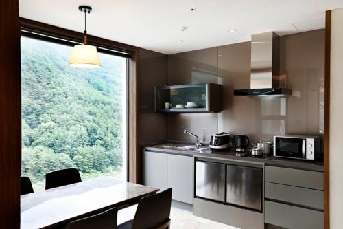 Køkken eller tekøkken på Pine Forest Jeongseon Alpine Resort