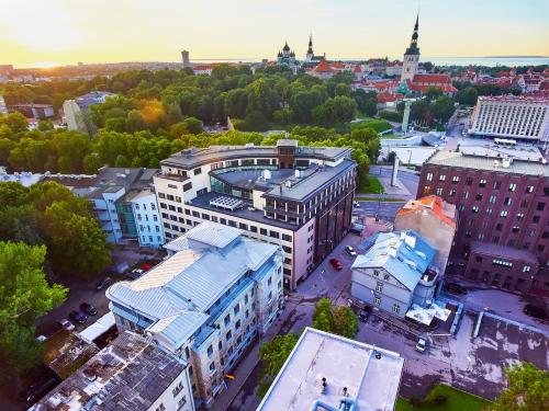 an aerial view of a city with buildings at Hotel St. Barbara in Tallinn