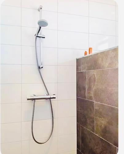 a shower with a shower head on a wall at Canal House - Homestay in Alkmaar