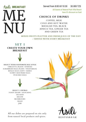 ein Flyer für ein Abendessen mit einer Blume darauf in der Unterkunft Natural Park Villa Resort in Pingwe