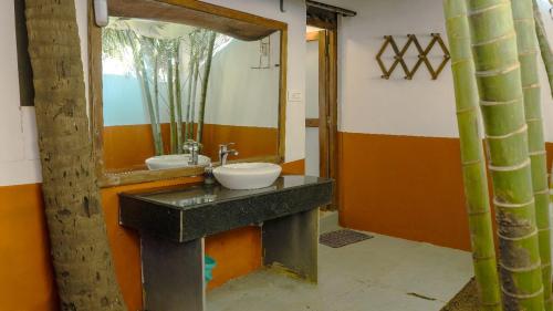 a bathroom with a sink and a mirror at Mariposa Beach Grove in Agonda