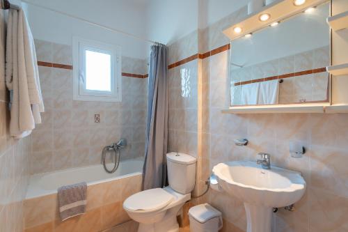een badkamer met een wit toilet en een wastafel bij Dion Zois in Finikounta