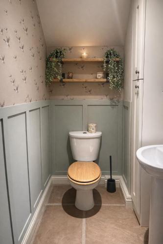 a bathroom with a toilet and a sink at Kingfisher Cottage at Aysgarth Falls in Aysgarth