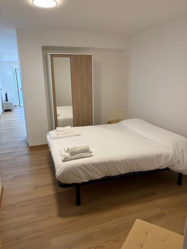 una camera con un grande letto e uno specchio di G&S Belvedere Apartment - Nuoro a Nuoro