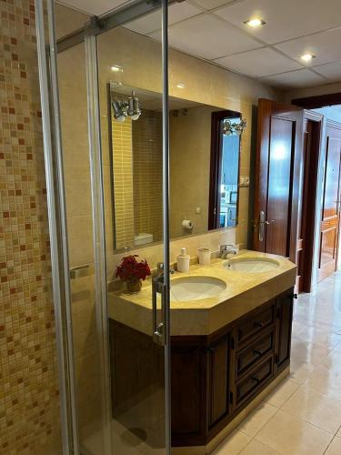een badkamer met een wastafel en een douche bij Luz del Sur in Antequera