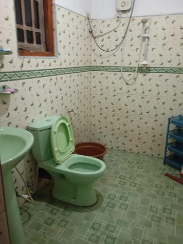 a bathroom with a green toilet and a sink at Mountain View in Bandarawela