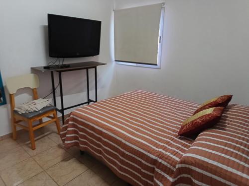 een slaapkamer met een bed en een flatscreen-tv bij Amageu in San Luis