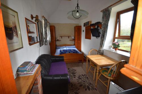 a living room with a couch and a bed at Thatched 2persons Cottage in Currahy Bridge