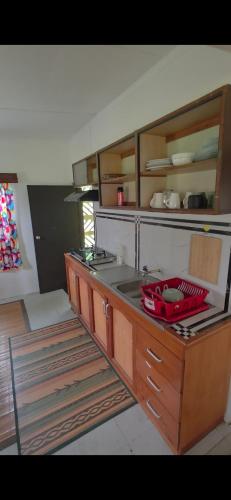 a kitchen with a sink and a counter top at Tunu House in Viseisei