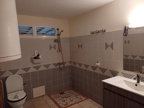 a bathroom with a toilet and a sink at Le Refuge de Nicolas in Quartier Morne Acajou