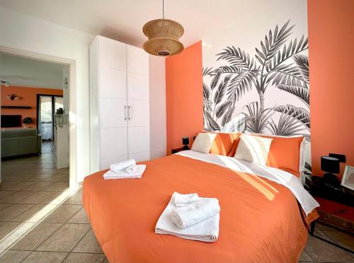 En eller flere senge i et værelse på idromassaggio 5 stelle 3 bed Barbecue Parking