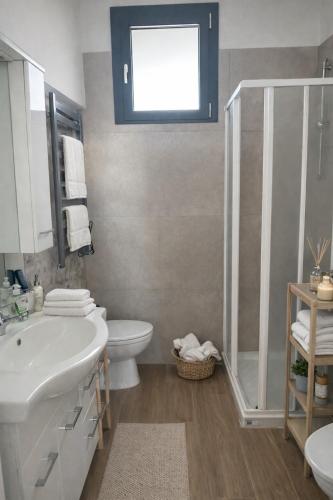 a bathroom with a sink toilet and a shower at La casa di Marzapane in Spigno Saturnia