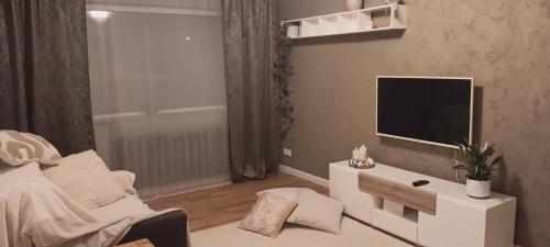 a living room with a tv and a couch at Savi sviit in Mooste
