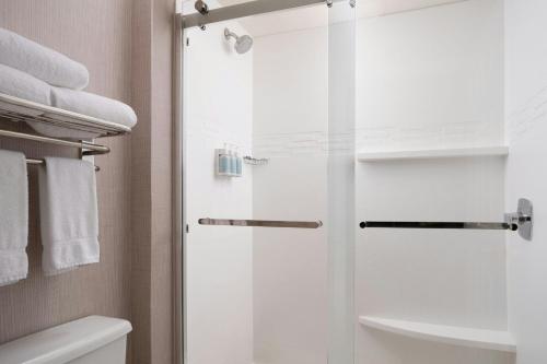 eine Dusche mit Glastür im Badezimmer in der Unterkunft Residence Inn by Marriott Fort Collins in Fort Collins