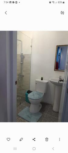 a bathroom with a toilet and a sink at Apartamentos La Mina in Manuel Chiquito
